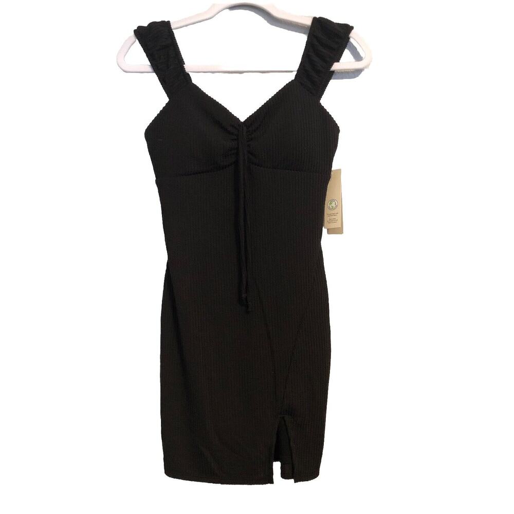 New No Boundaries Womens Dress XS Black Wiggle Ribbed Knit Juniors Boho Retro